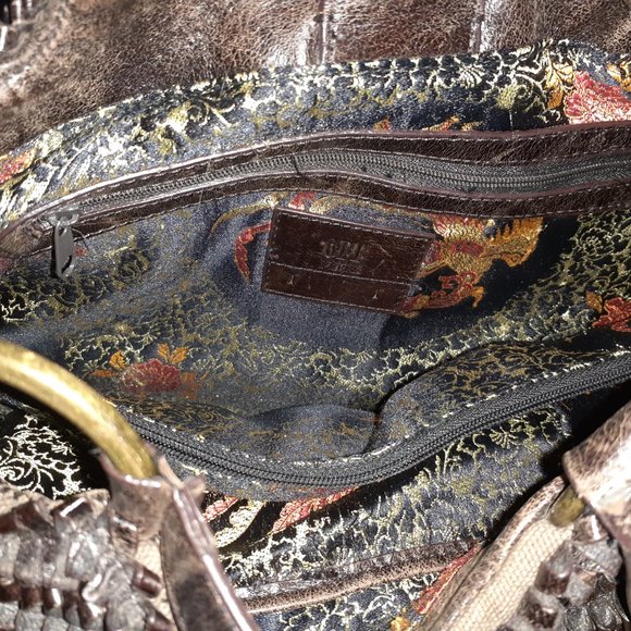 GIANFRANCO FERRE-Brown Gathered Looped Distressed Leather - Picture 9 of 10